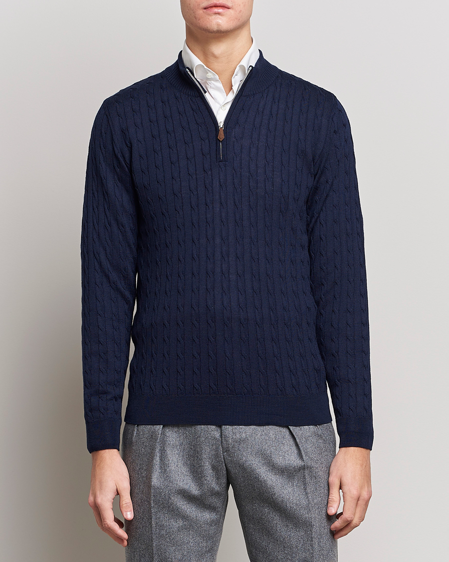 Herre | Gensere | Stenströms | Merino Cable Half Zip Navy