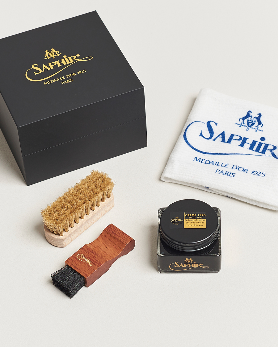 Herre | Skopleiekit | Saphir Medaille d\'Or | Gift Box Creme Pommadier Black & Brush