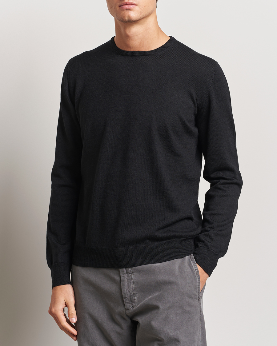 Herre |  | Gran Sasso | Merino Fashion Fit Crew Neck Pullover Black