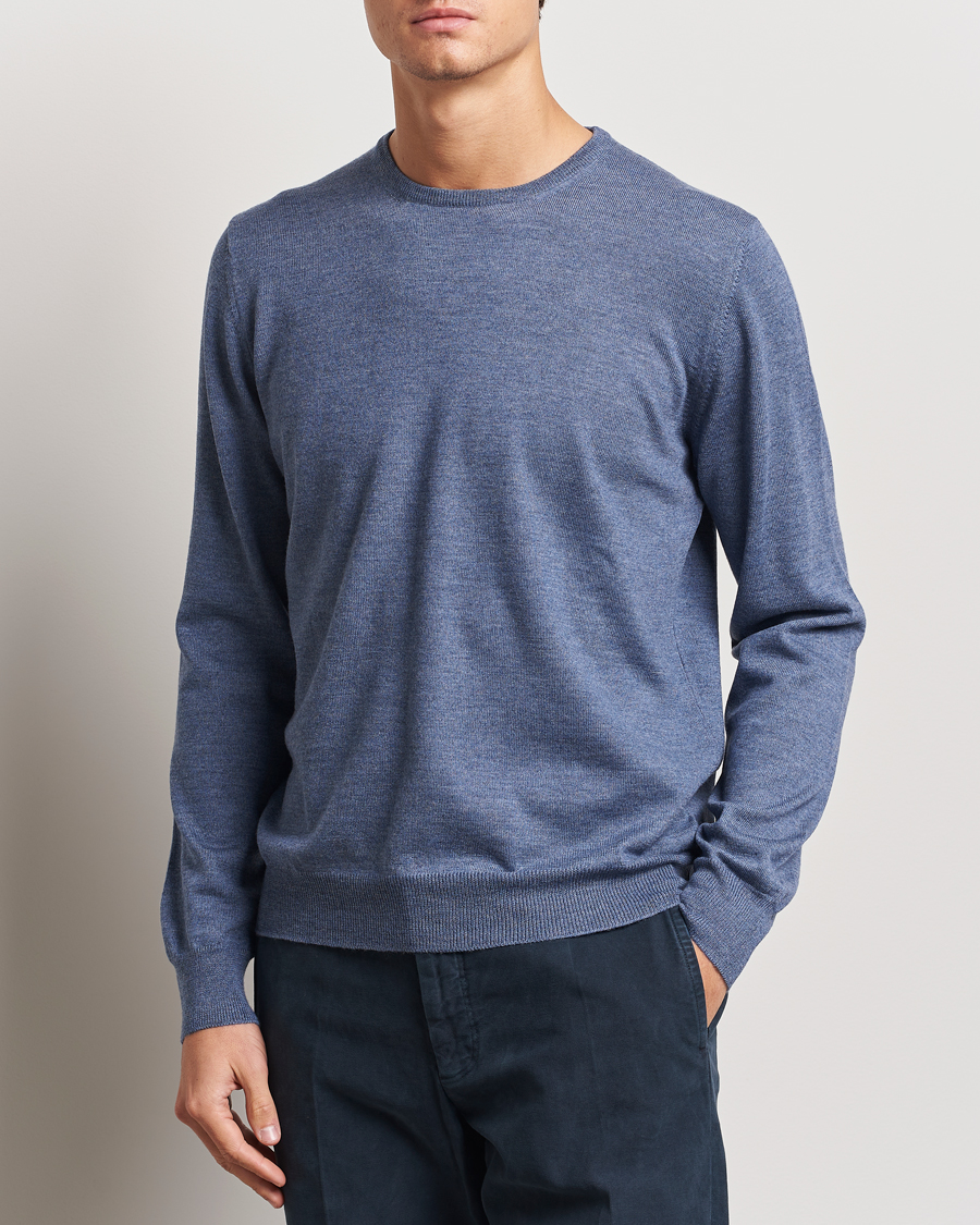 Herre |  | Gran Sasso | Merino Fashion Fit Crew Neck Pullover Blue Melange