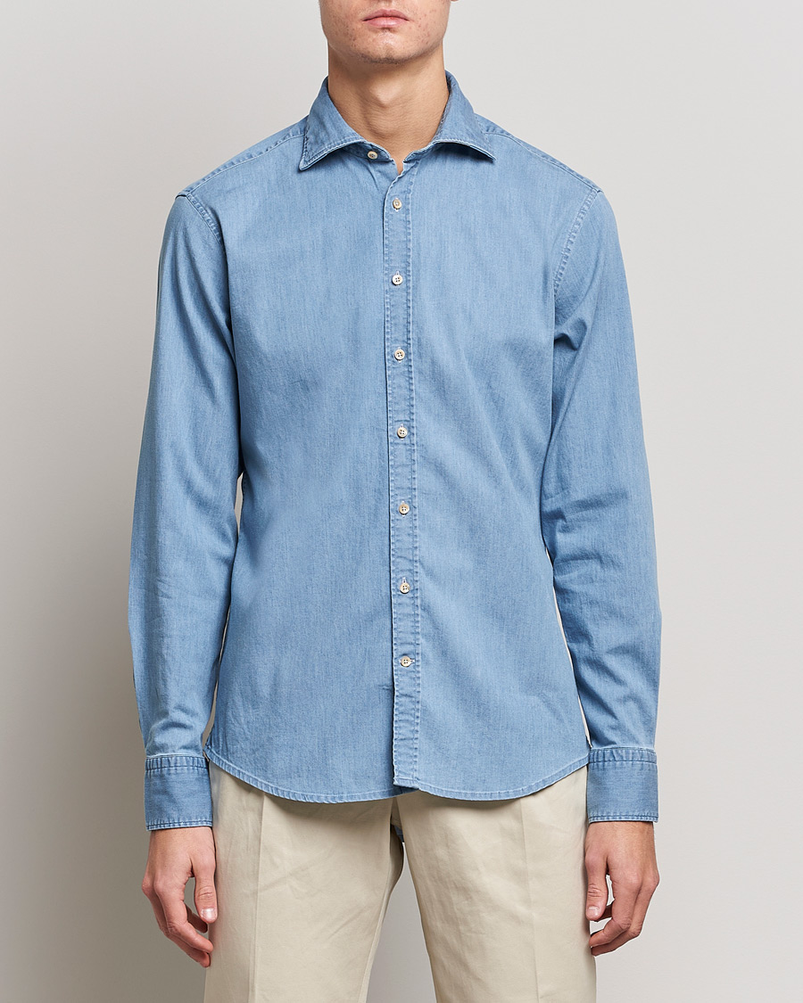 Herre | Stenströms | Stenströms | Fitted Body Garment Washed Shirt Light Denim