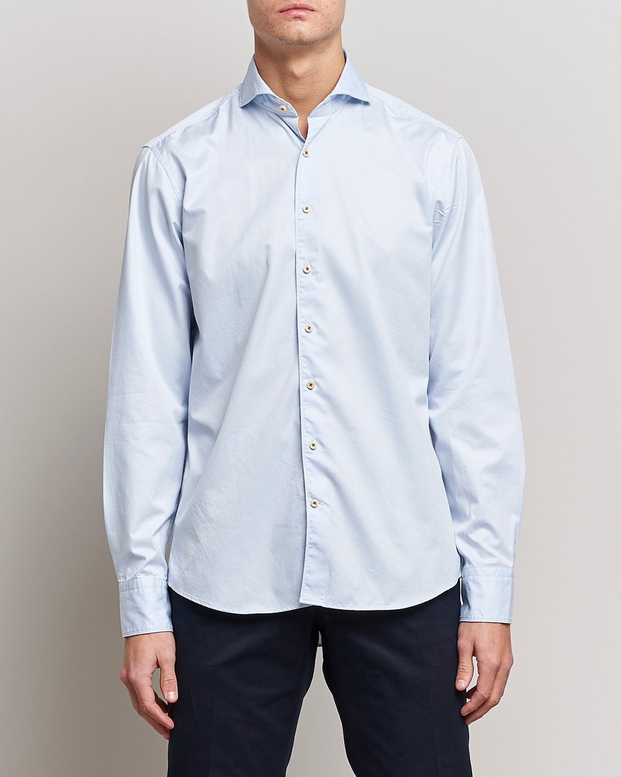 Herre |  | Stenströms | Fitted Body Washed Cotton Plain Shirt Light Blue