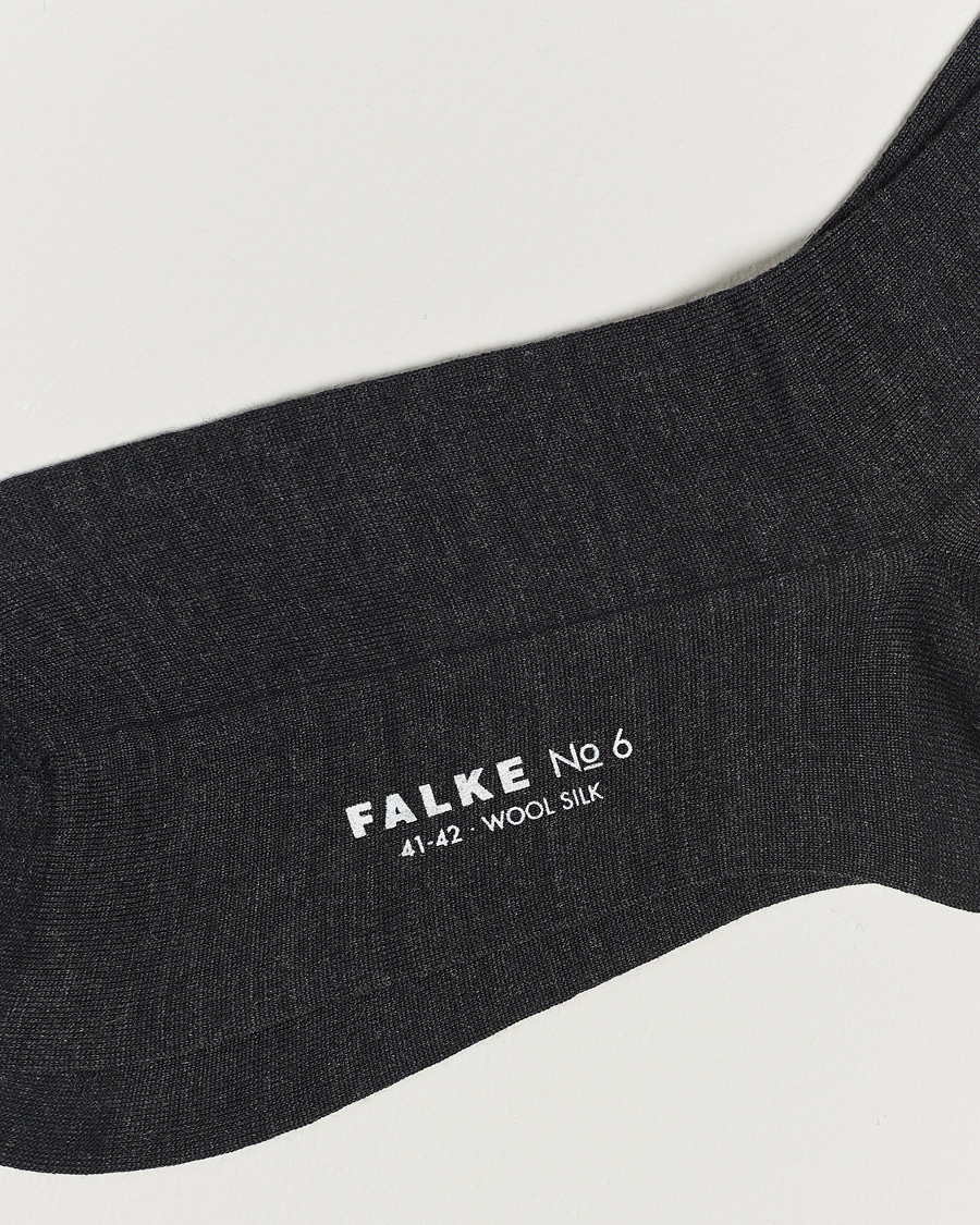 Herre | Sokker i merinoull | Falke | No. 6 Finest Merino & Silk Socks Anthracite Melange