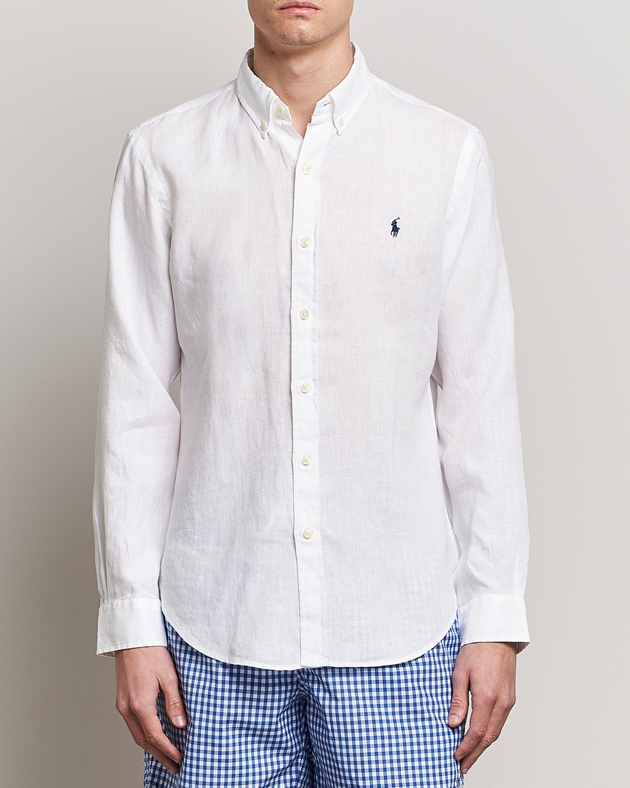 Herre | 20% salg | Polo Ralph Lauren | Slim Fit Linen Button Down Shirt White