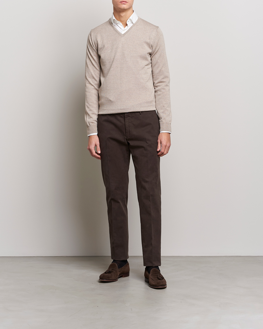 Herre | Gensere | Stenströms | Merino V-Neck Sand