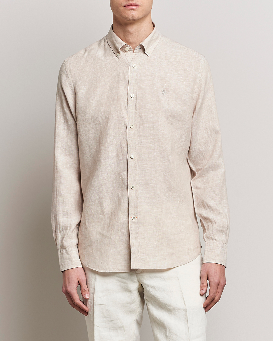 Herre | Jakke og bukse | Morris | Douglas Linen Button Down Shirt Khaki