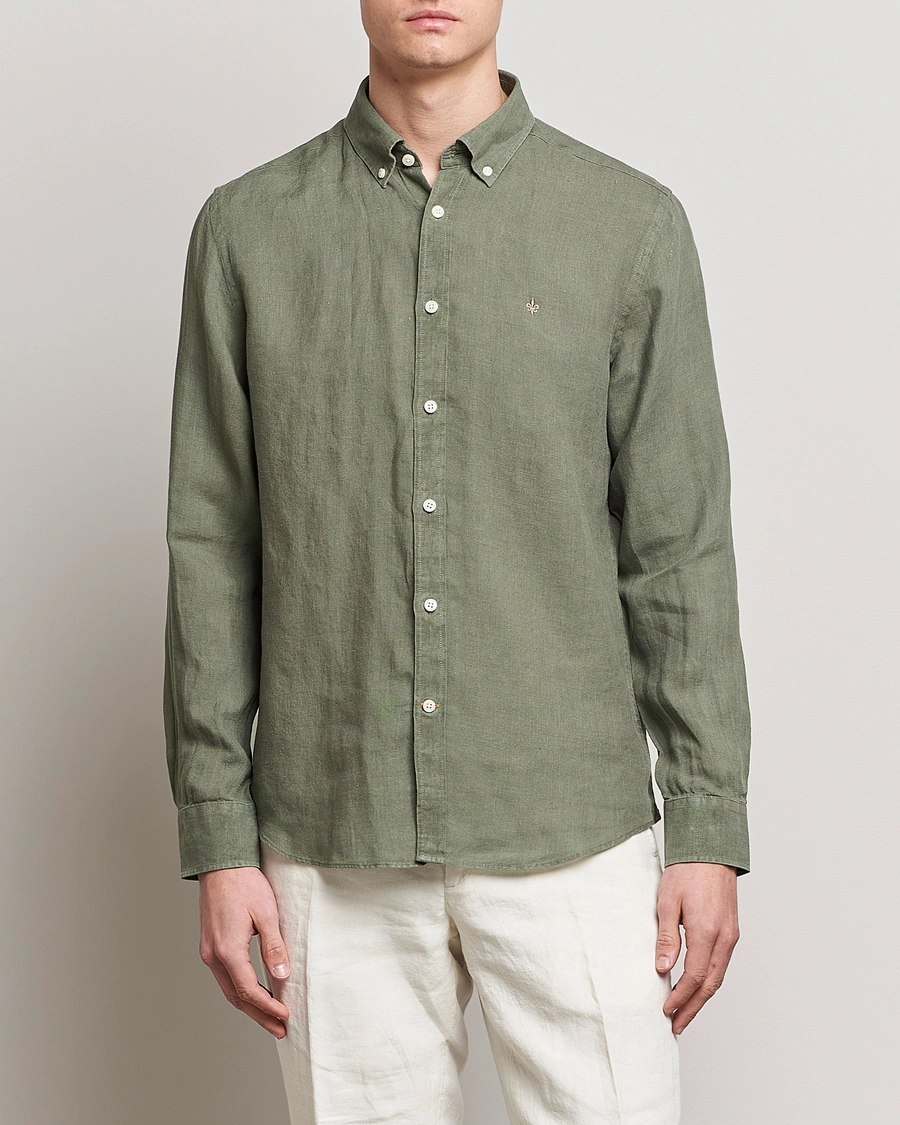 Herre | Linskjorter | Morris | Douglas Linen Button Down Shirt Olive