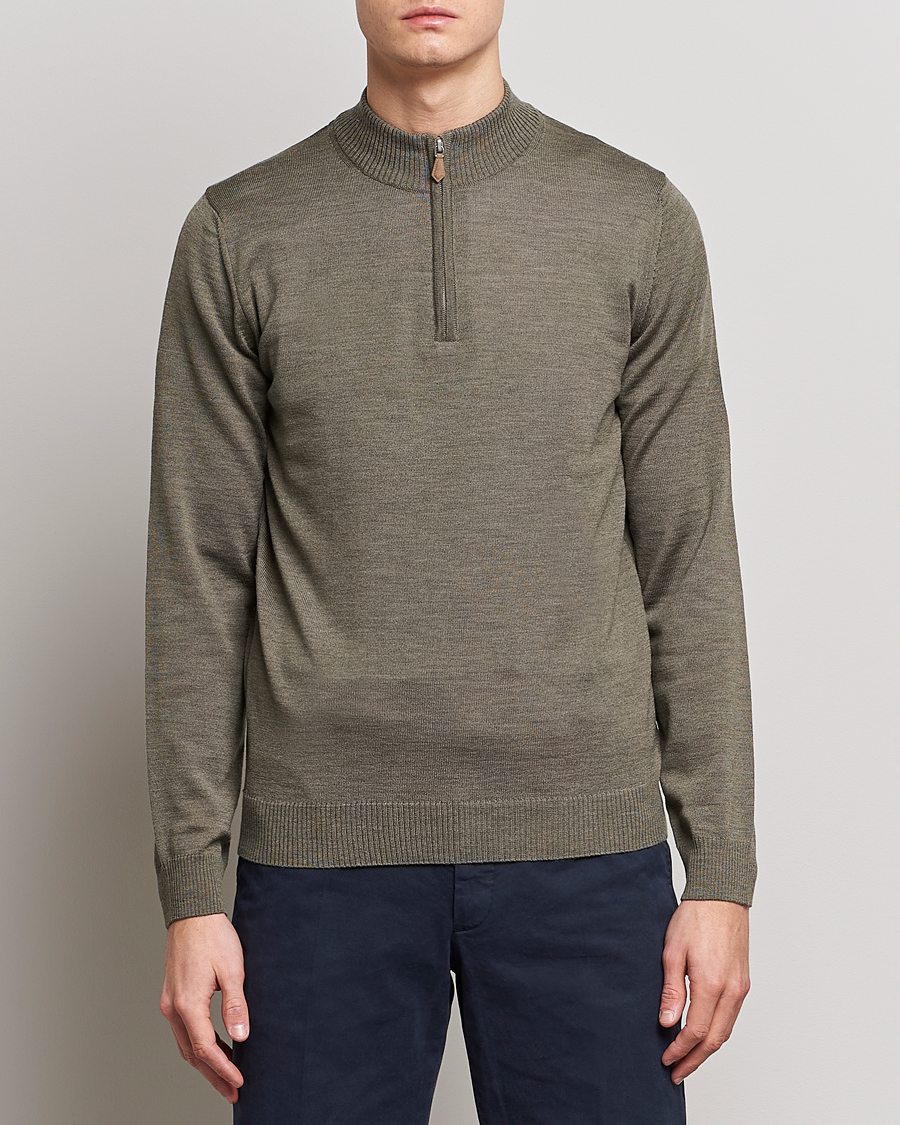 Herre | Stenströms | Stenströms | Merino Wool Half Zip Olive