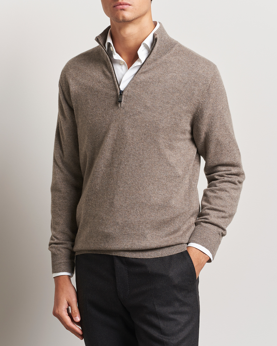 Herre |  | Piacenza Cashmere | Cashmere Half Zip Sweater Brown