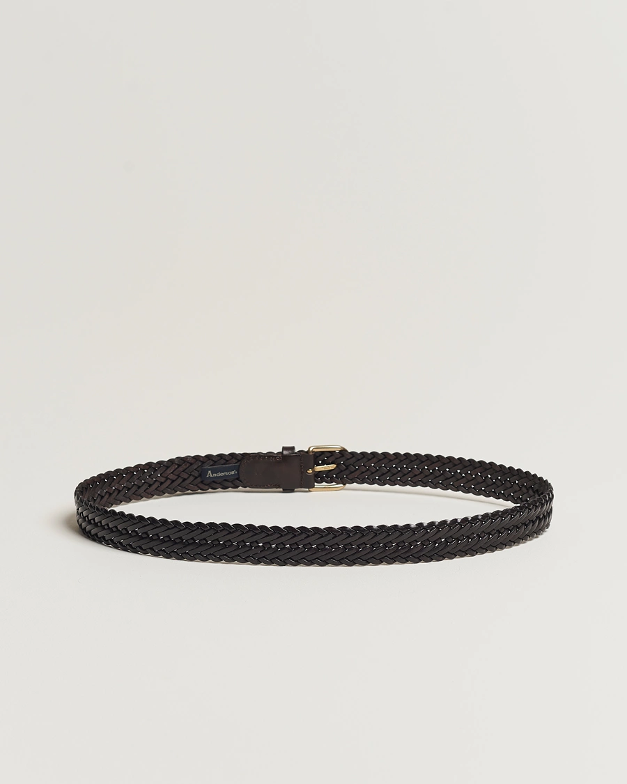 Herre | Belter | Anderson's | Woven Leather Belt 3 cm Dark Brown