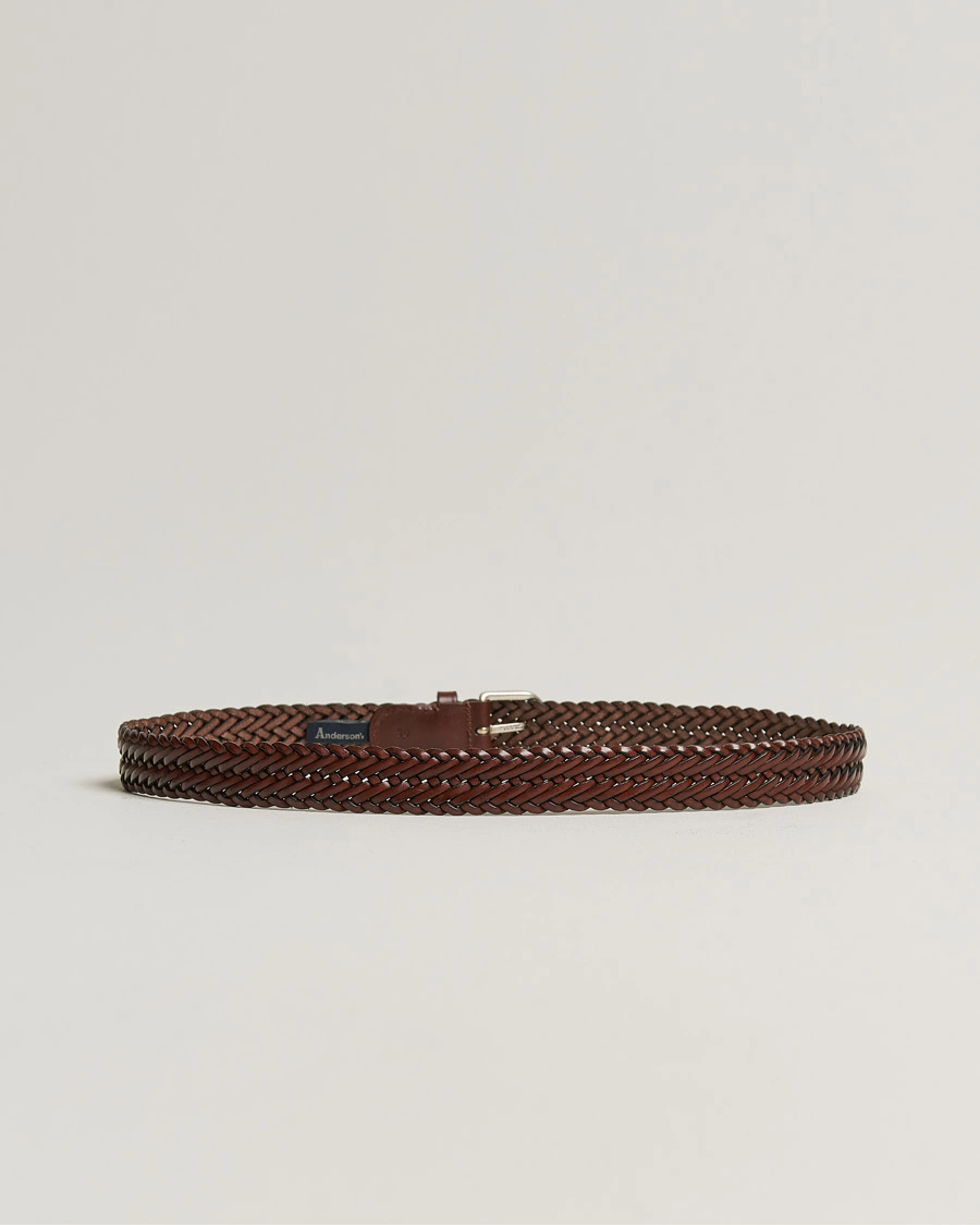 Herre | Belter | Anderson's | Woven Leather Belt 3 cm Cognac