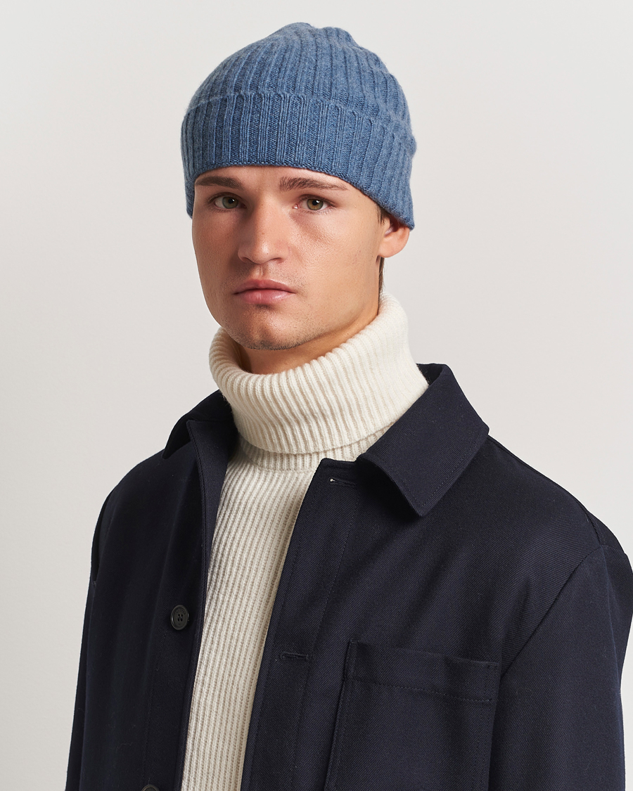 Herre |  | Amanda Christensen | Rib Knitted Cashmere Cap Blue Melange