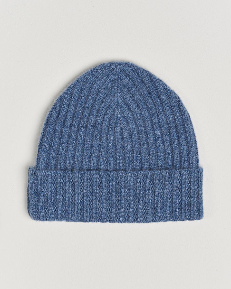 Herre |  | Amanda Christensen | Rib Knitted Cashmere Cap Blue Melange