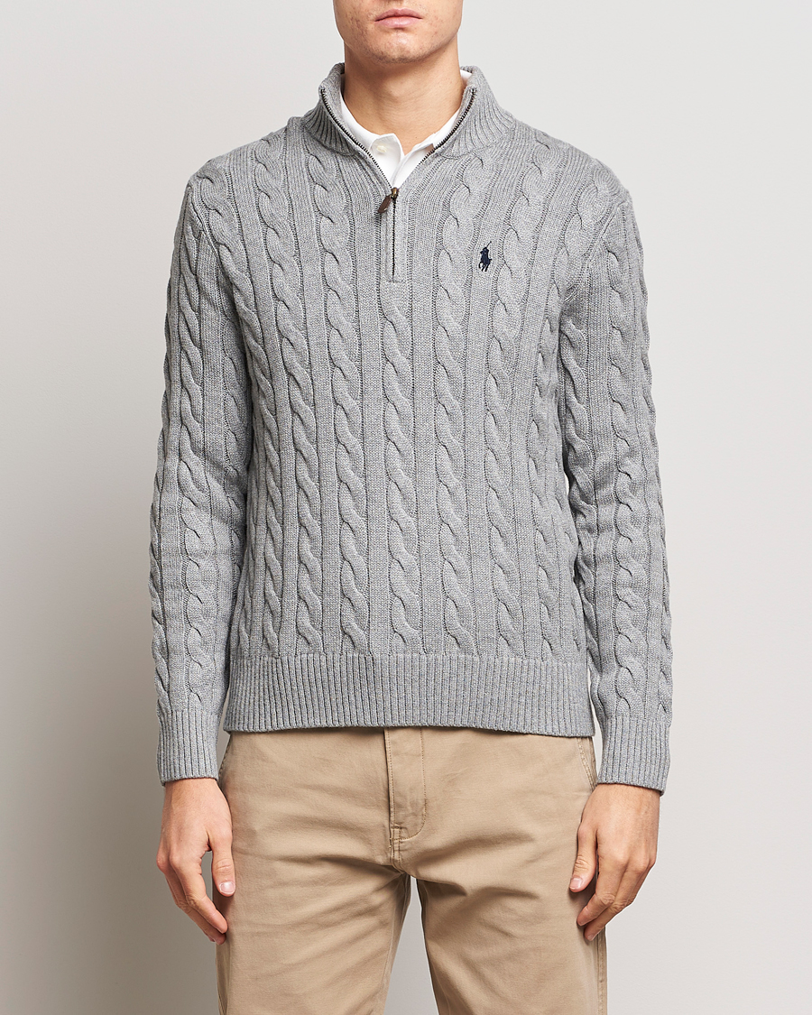 Herre |  | Polo Ralph Lauren | Cotton Cable Half Zip Fawn Grey Heather