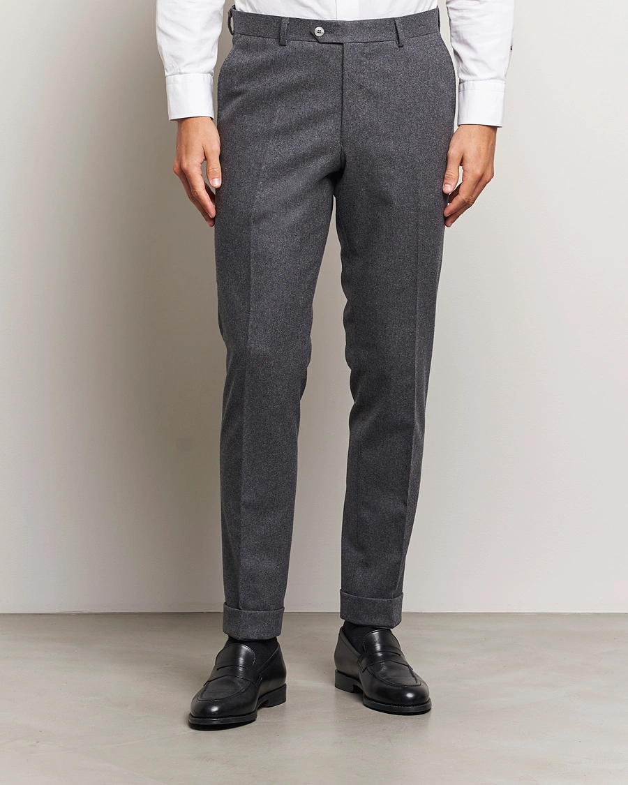 Herre |  | Oscar Jacobson | Denz Turn Up Flannel Trousers Grey Melange