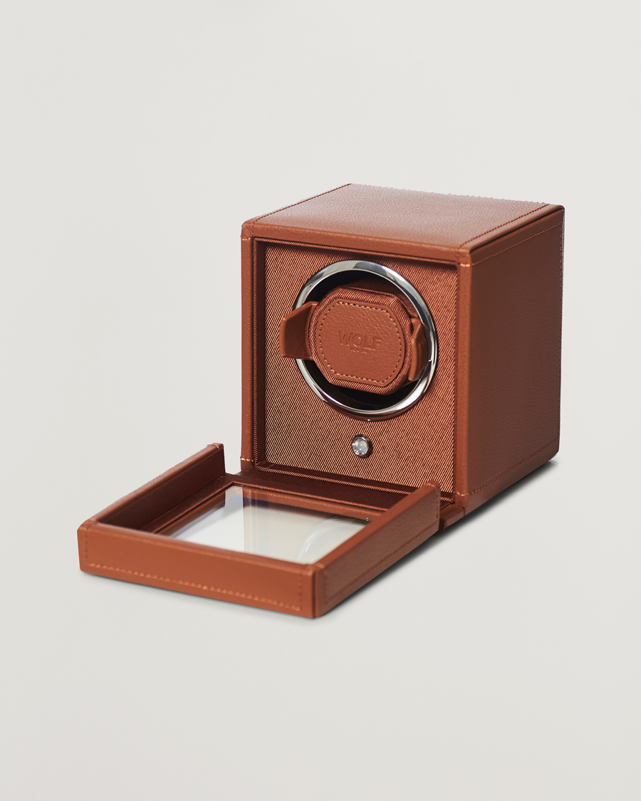 Herre | Klokke- og smykkeskrin | WOLF | Cub Single Winder With Cover Cognac