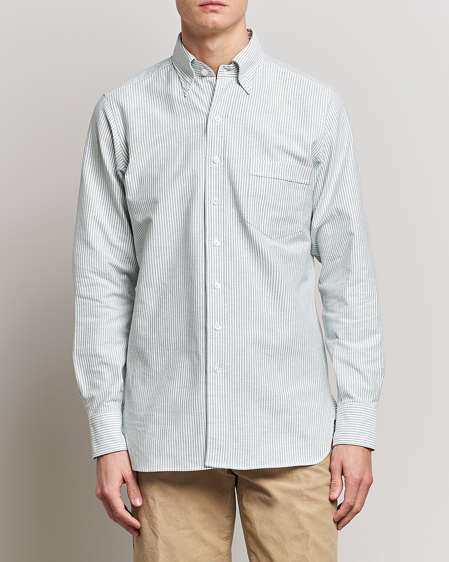 Herre | Drake's | Drake\'s | Striped Button Down Oxford Shirt Light Green