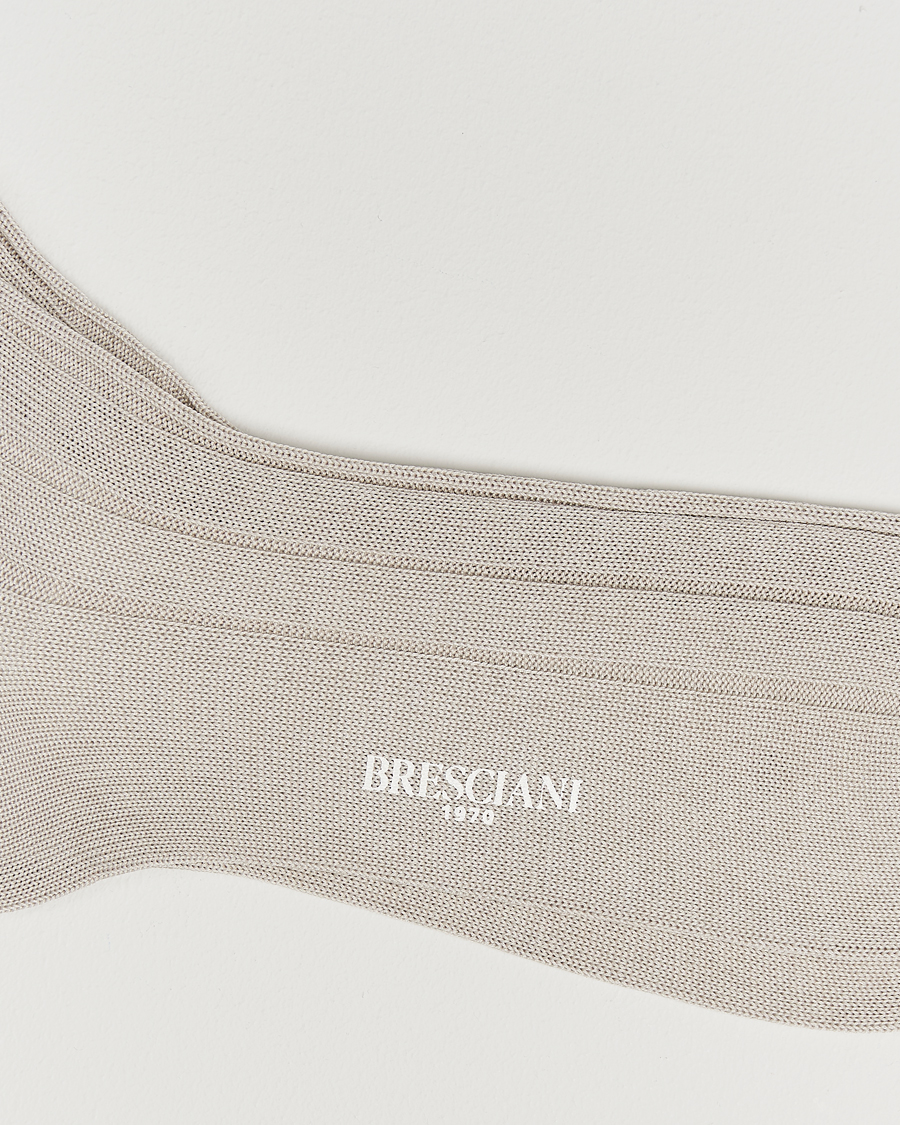 Herre |  | Bresciani | Wide Ribbed Cotton Socks Off White