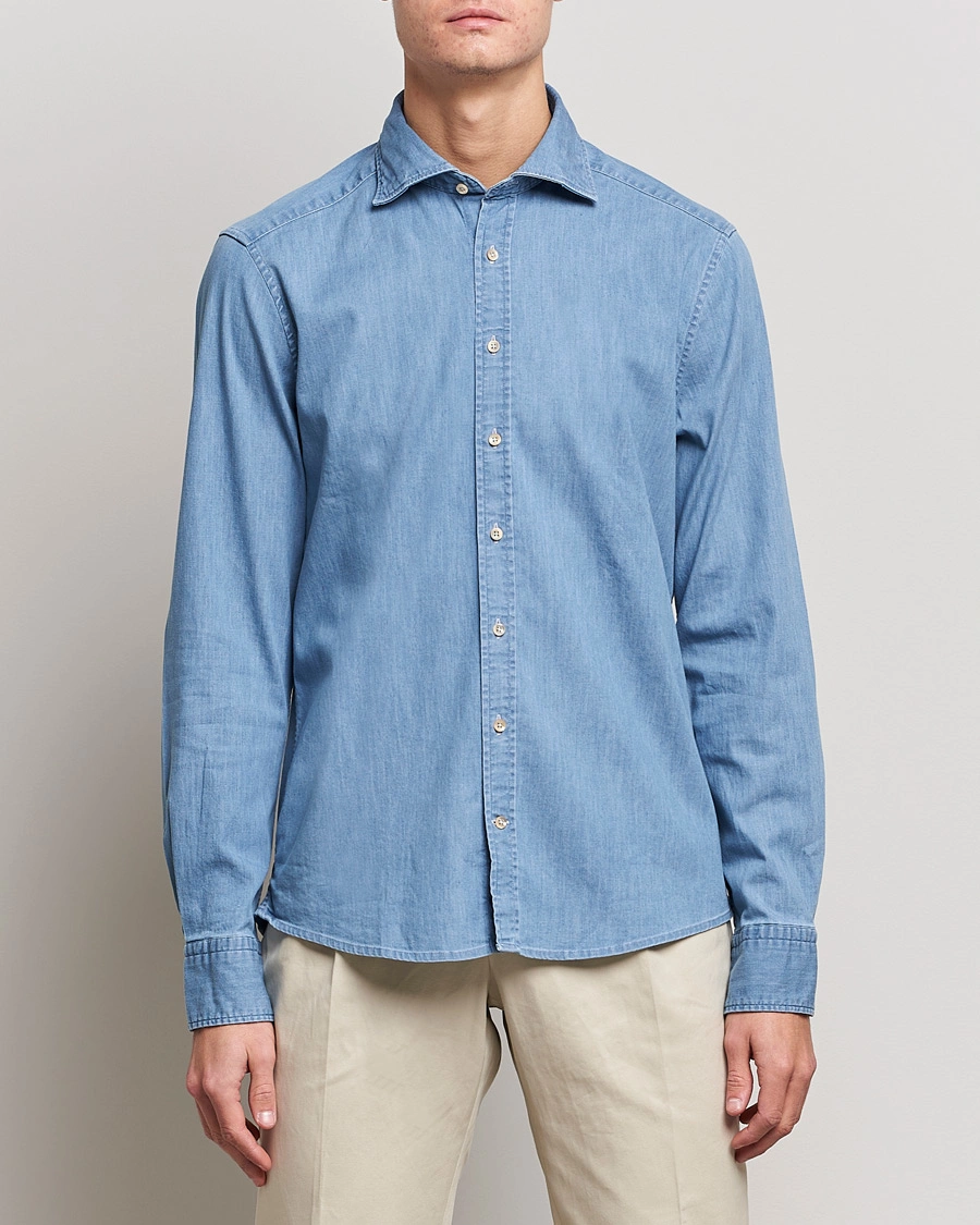 Herre | Stenströms | Stenströms | Slimline Garment Washed Shirt Light Denim