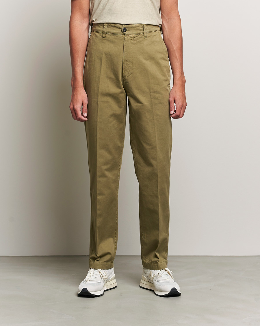 Herre | Bukser | Drake's | Flat Front Cotton Chino Olive