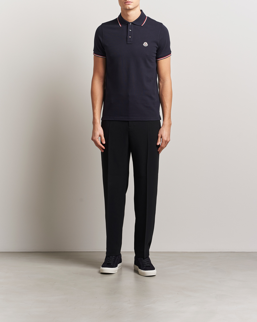 Moncler Contrast Rib Polo Navy hos CareOfCarl.no