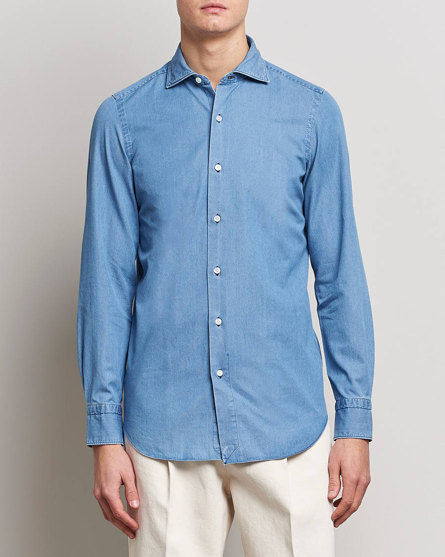 Herre |  | Finamore Napoli | Milano Slim Denim Shirt Light Indigo