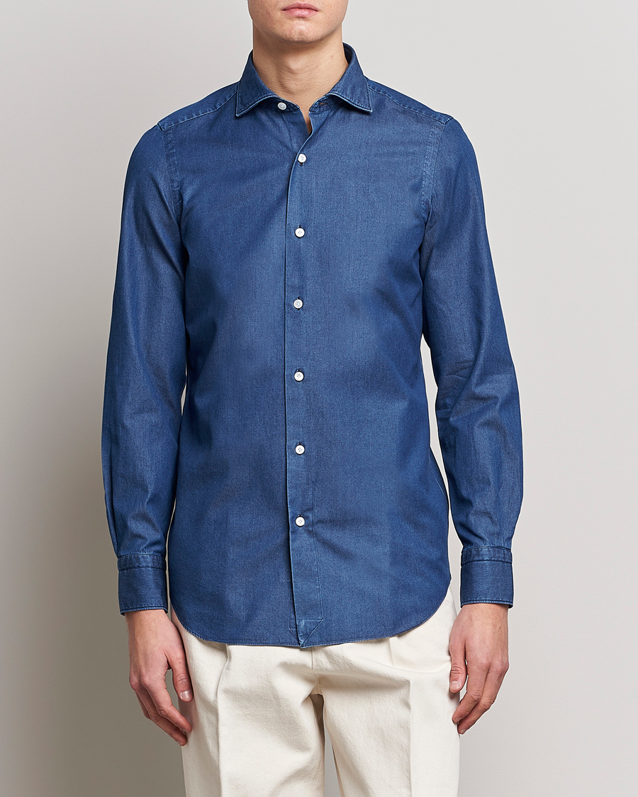 Herre |  | Finamore Napoli | Milano Slim Denim Shirt Dark Indigo