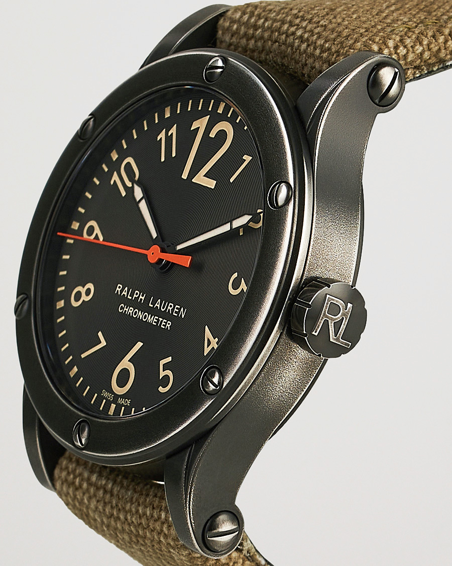 Herre | Tekstilrem | Polo Ralph Lauren | 45mm Safari Chronometer Black Steel/Canvas Strap