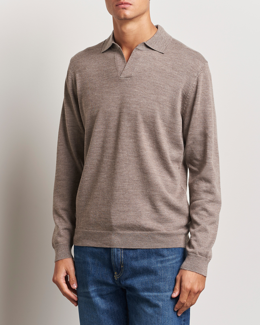 Herre |  | A Day\'s March | Manol Open Collar Merino Polo Taupe Melange