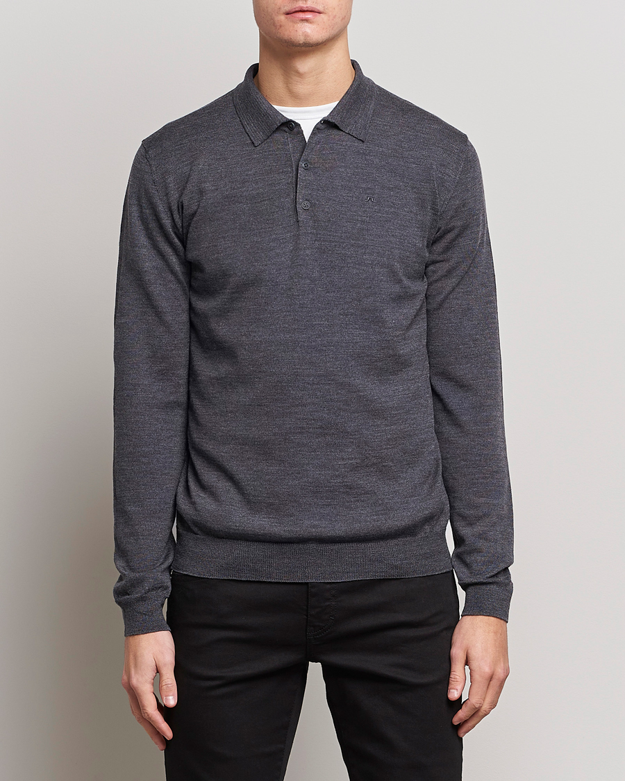 Herre | Strikkede pikéer | J.Lindeberg | Noel Light Merino Polo Shirt Dark Grey Melange