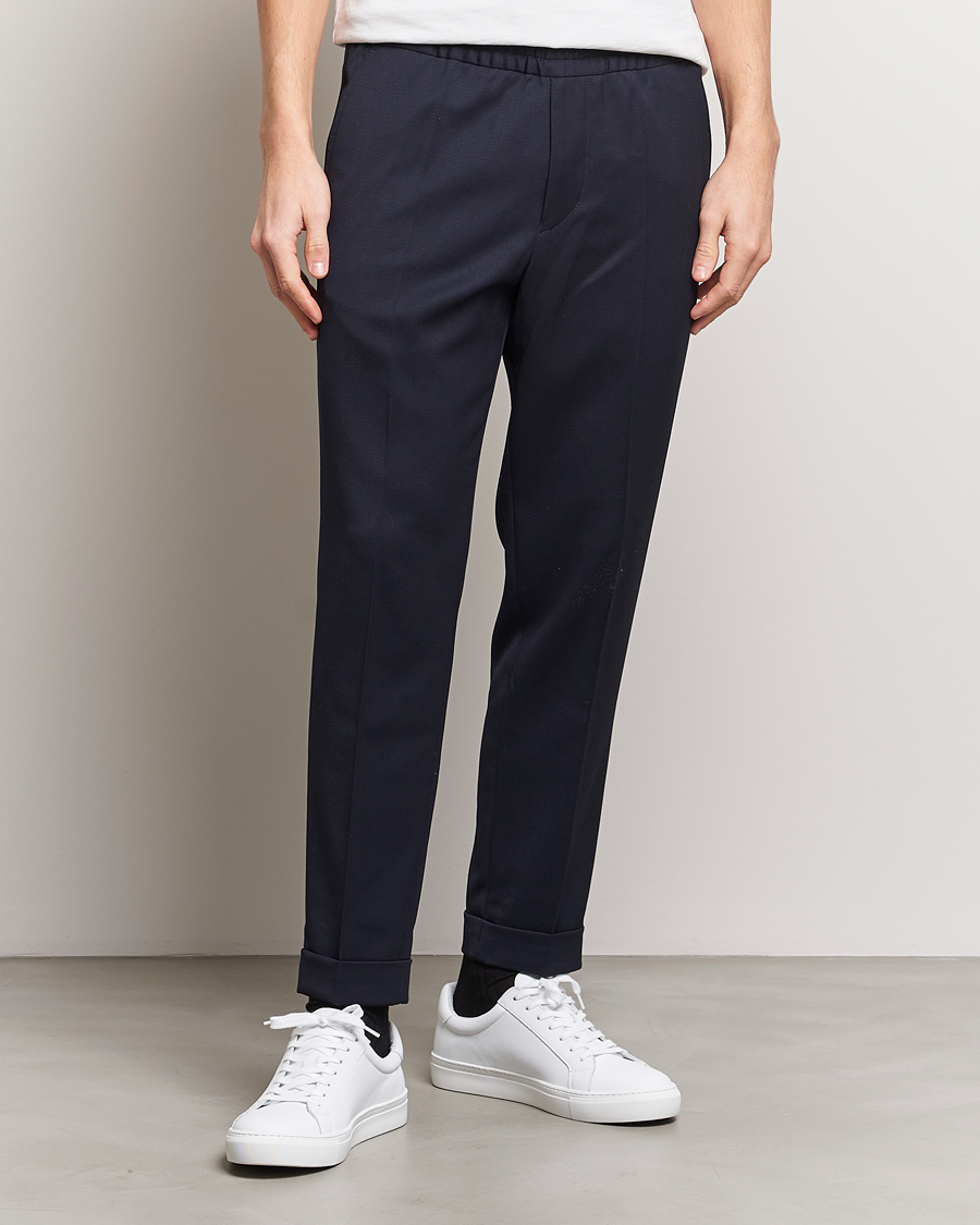 Herre | Drawstringbukser | Filippa K | Terry Gabardine Cropped Turn Up Trousers  Navy