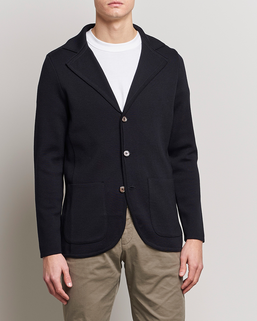 Herre | Strikkede blazere | Stenströms | Milano Knitted Merino Blazer Navy