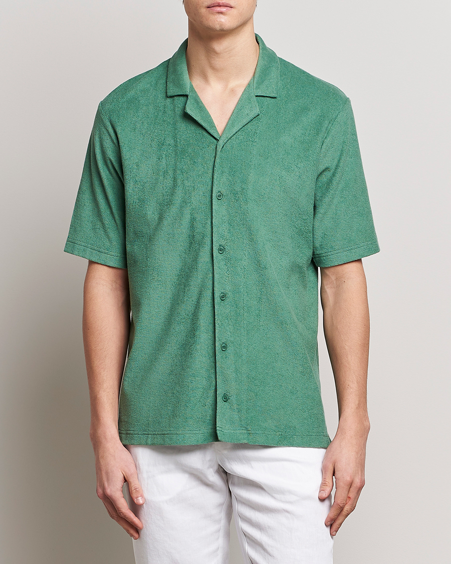 Herre | Terry | Sunspel | Towelling Camp Collar Shirt Thyme Green