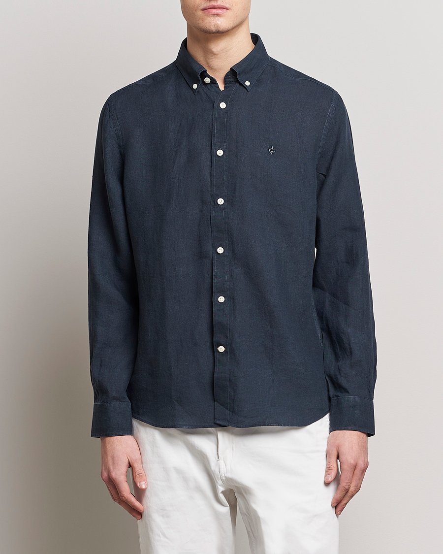 Herre | Plagg i lin | Morris | Douglas Linen Button Down Shirt Navy