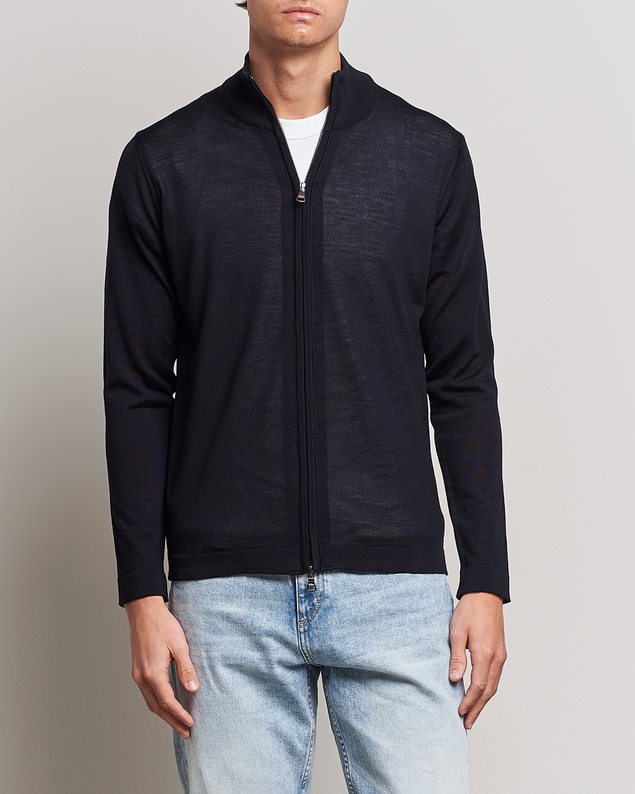 Herre | Klær | Oscar Jacobson | Ariel Merino Wool Full-Zip Navy