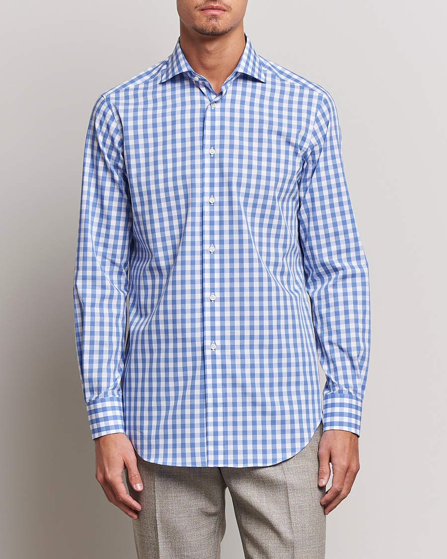 Herre | Klær | Kamakura Shirts | Slim Fit Broadcloth Spread Shirt Blue Gingham