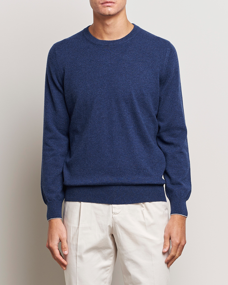 Herre | Kashmirgensere | Brunello Cucinelli | 2 Ply Cashmere Pullover Dark Blue