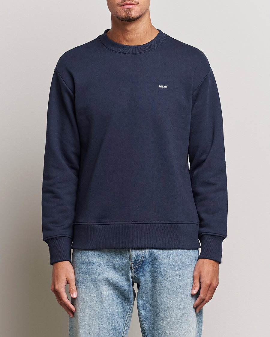 Herre | Business & Beyond | NN07 | Briggs Logo Crew Neck Sweatshirt Navy Blue