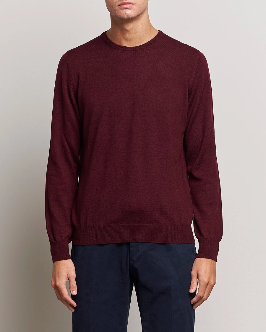 Herre |  | Gran Sasso | Merino Fashion Fit Crew Neck Pullover Burgundy