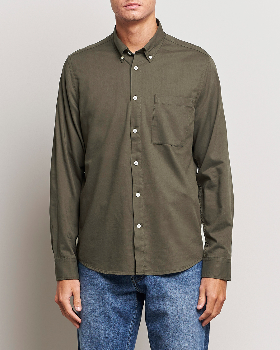 Herre |  | NN07 | Arne Tencel Striped Shirt Dark Army