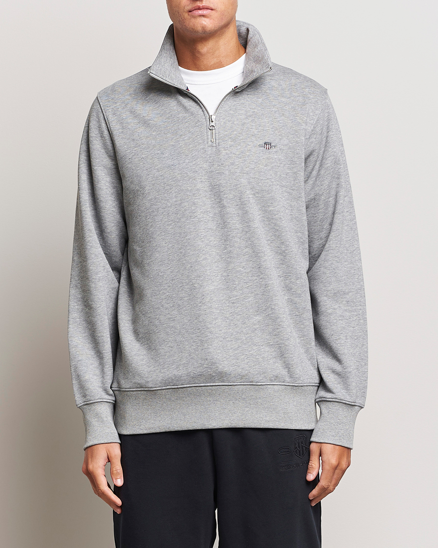 Herre | Klær | GANT | Original Shield Half Zip Sweater Grey Melange