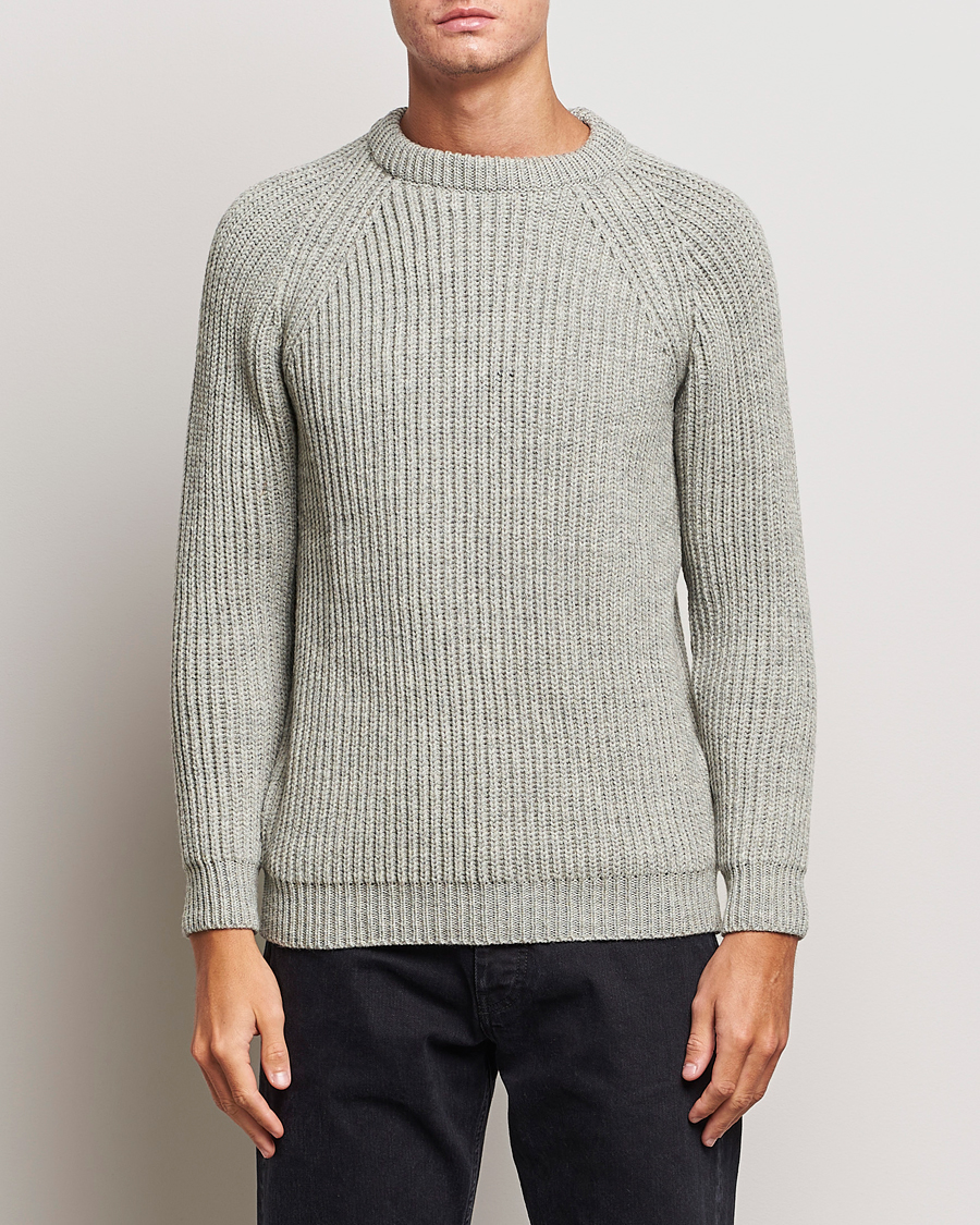 Herre |  | Gloverall | Fisherman Rib Chunky Wool Crew Light Grey