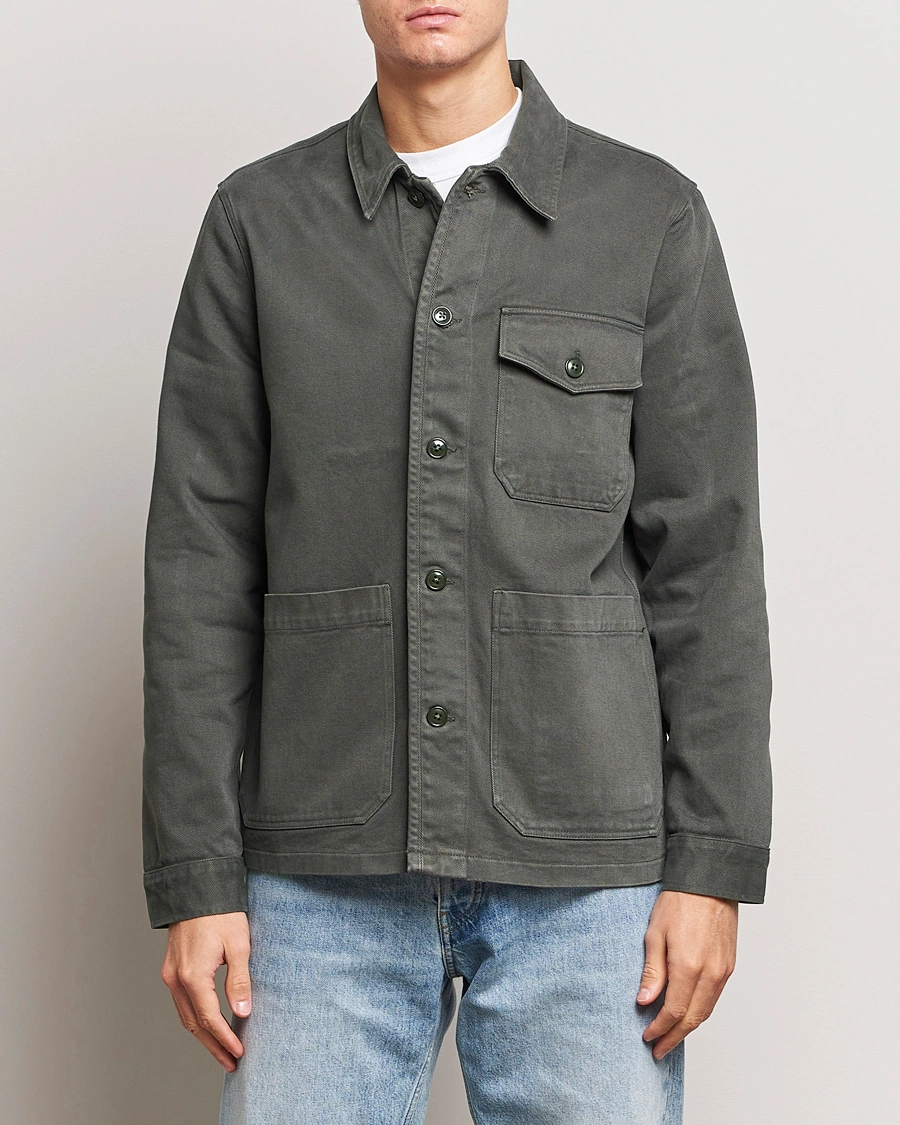 Herre | Business & Beyond | A Day's March | Patch Pocket Sturdy Twill Overshirt Olive