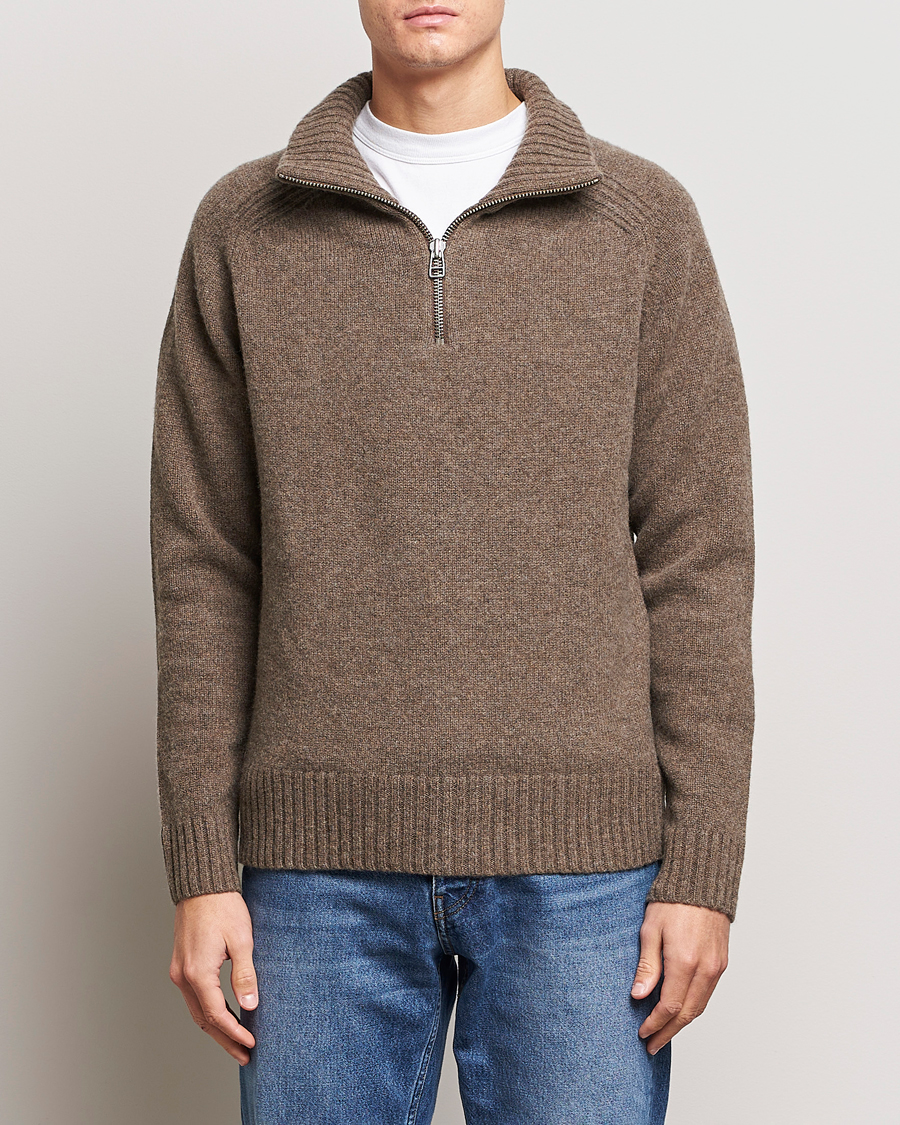 Herre |  | A Day\'s March | Cullen Half-Zip Lambswool Sweater Dark Taupe