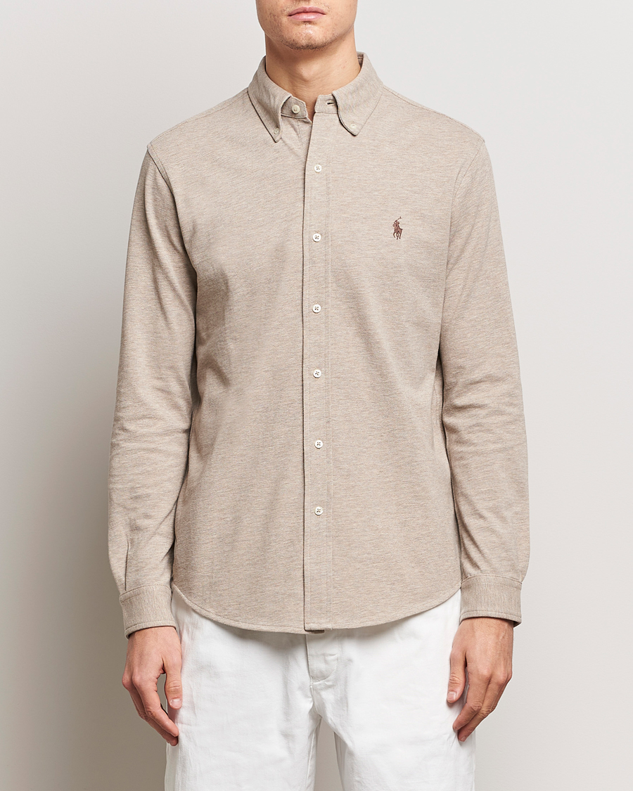 Herre |  | Polo Ralph Lauren | Slim Fit Featherweight Mesh Shirt Beige Heather