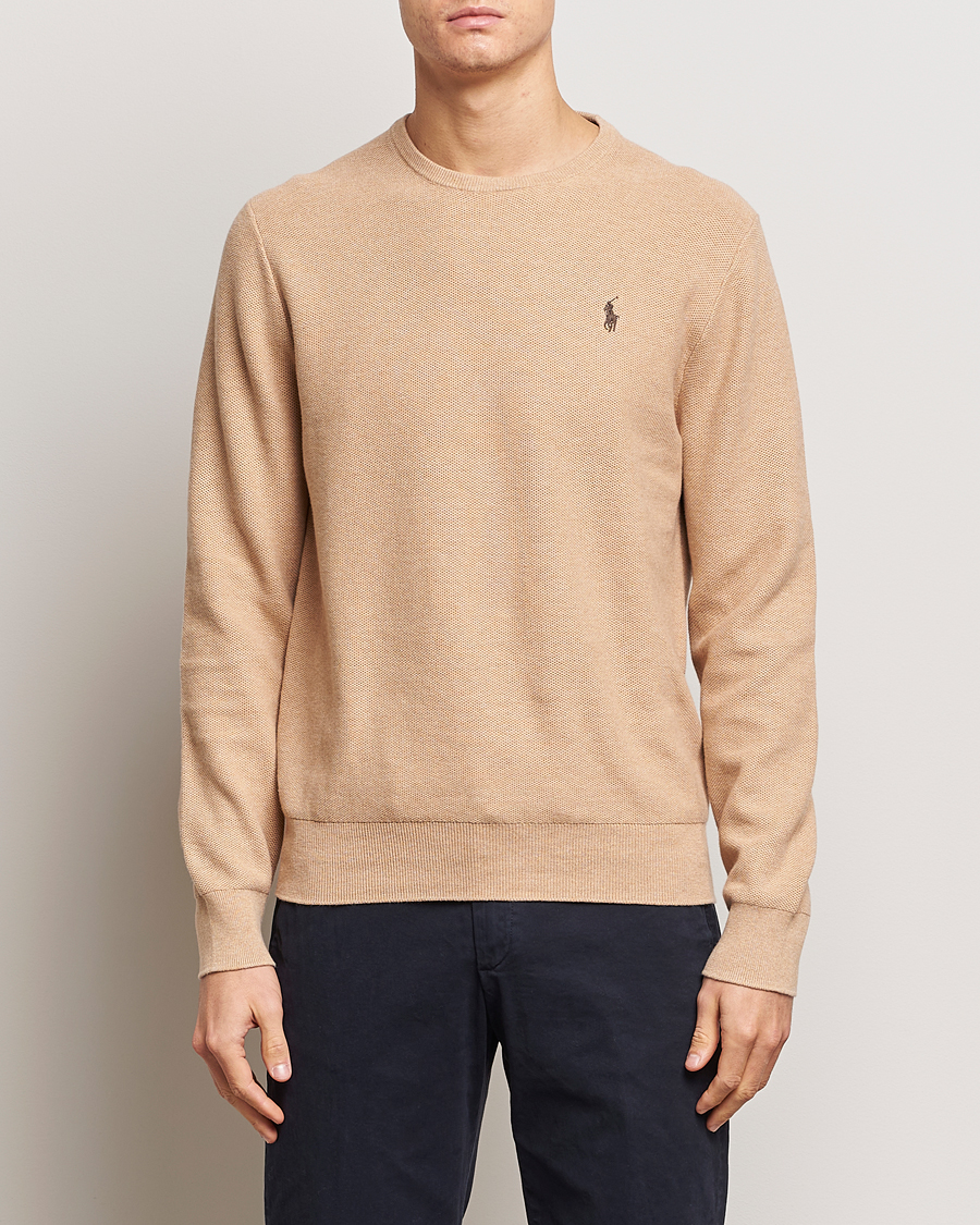 Herre | Lojalitetstilbud | Polo Ralph Lauren | Textured Cotton Crew Neck Sweater Camel Melange