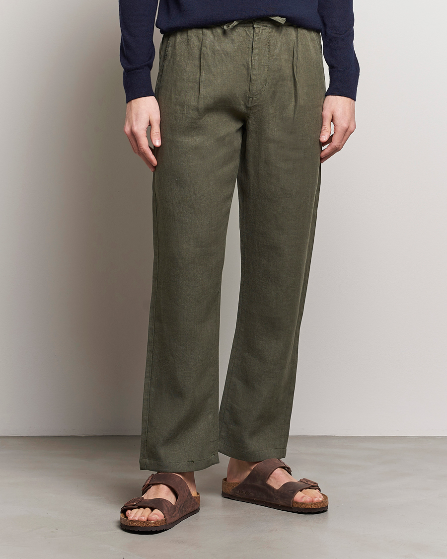 Herre | Bukser | KnowledgeCotton Apparel | Loose Linen Pants Burned Olive