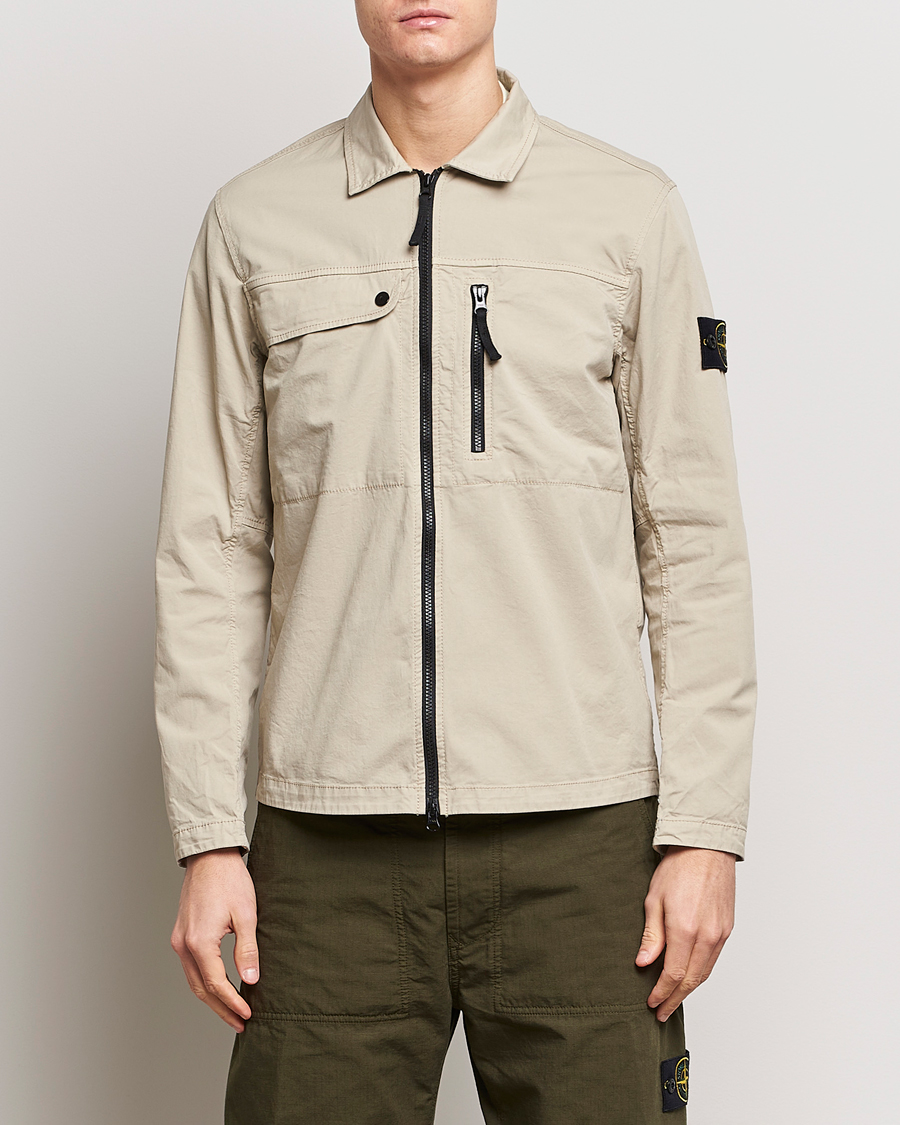 Herre | Skjortejakke | Stone Island | Cotton Twill Stretch Zip Overshirt Sand