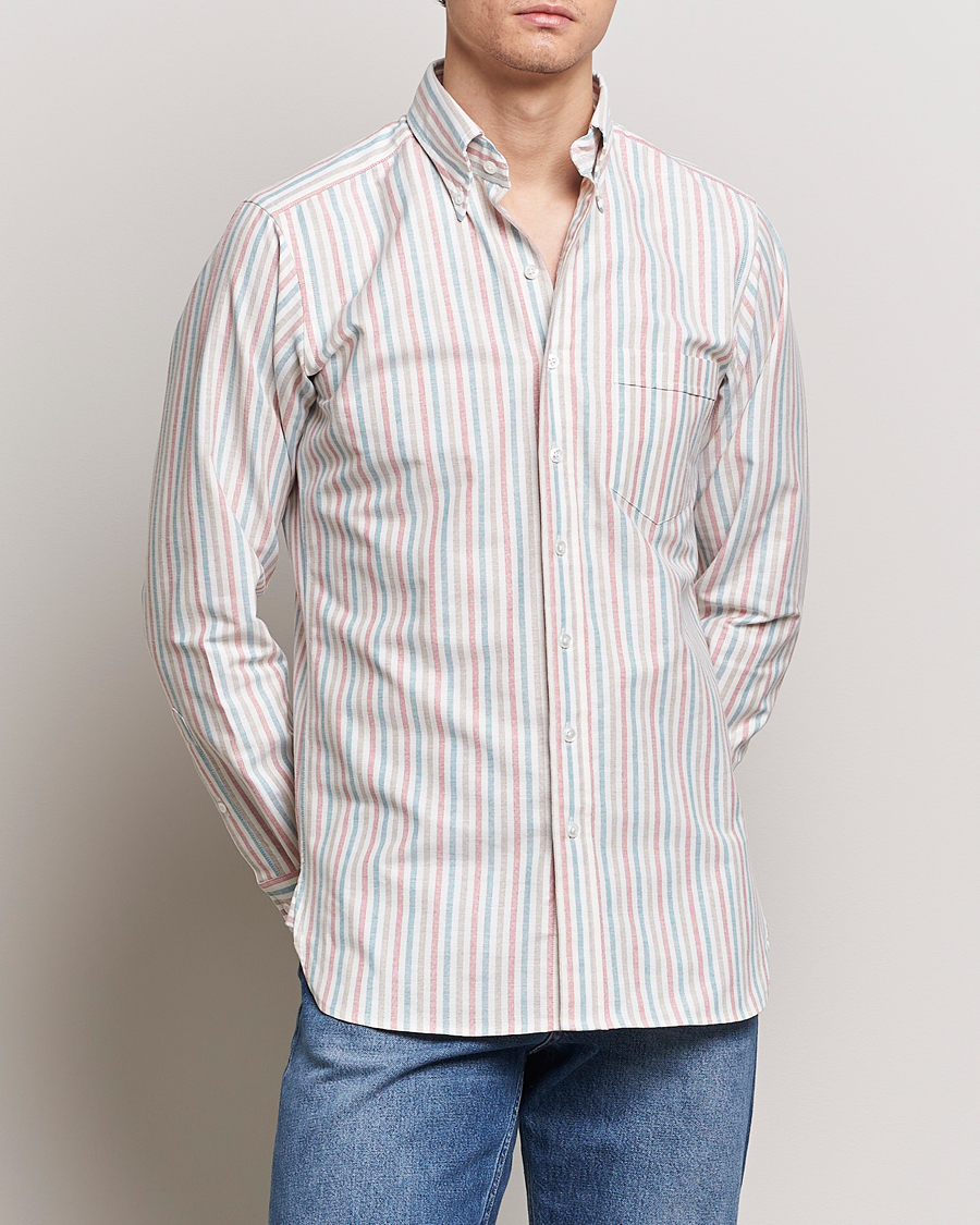 Herre | Avdelinger | Drake's | Thin Tripple Stripe Oxford Shirt White