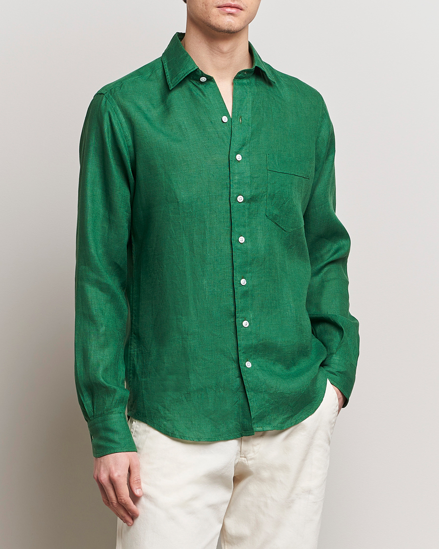 Herre | Drake's | Drake\'s | Linen Summer Shirt Green